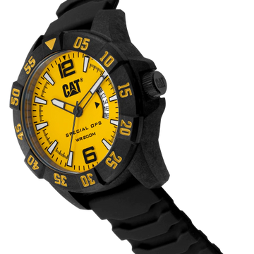 CAT Special Ops Yellow Dial Calendar Black & White Leather Men’s Watch | K4.121.21.731